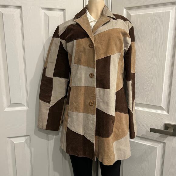 Kensie Nicole Genuine Leather Patchwork Coat XL Brown Tan - Picture 2 of 3